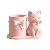 Plastic Kitten-Shaped Pen Holder 3D Printed Desktop Ornament  Birthday Gift rožinė