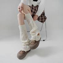 Autumn Hollow Out Knitted Leg Warmers Aesthetic Baggy Grunge Leg Warmers Footless Flared Long Foot Covers Women Socks Streetwear 35-39 balta