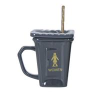 Creative Design Toilet Shape Cup Large Capacity Water Cup Novelty Ceramic Mug  Birthday Gift 400ml Toilrt Grey