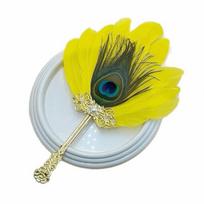 Vintage Feather Hand Fan Peacock Feathers Dance Fan Cosplay Props Decorative Craft Fan  Weddings geltona