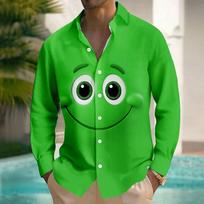 Men's Cartoon Funny Smile Face Shirt Button Up Shirt Long Sleeve Fashion Casual Outdoor Daily Streetwear Spring Fall Turndown S