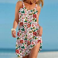 Beach Wear Mini Dress Picking Up Autumn Print Casual Modern Dress Sleeveless Loose Fit Outdoor Daily Summer XS žalia