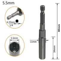 80mm Length Hex Sockets Nut Driver Drill Bits Magnetic Socket Nut Bolt 5.5mm
