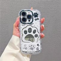 Cute Cat Claw for IPhone16promax Cream Mirror Phone Case Oil Painting for Apple15 Cartoon14 For  Apple 16E