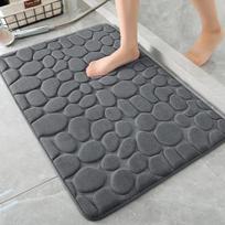 Absorbent Memory Foam Bath Mat Non Slip Stone Pattern with Quick Dry Feature Dark gray