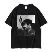 Saddamas Husseinas su ginklu Juokingi Memai Marškinėliai Vyrams Moterims Madingi Oversized Streetwear Unisex Laisvalaikio Minkštos Medvilnės Trumpomis Rankovėmis Marškinėliai... S įvairiaspalvis
