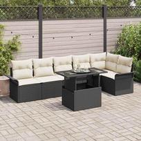 7 piece garden sofa set with cushions black poly rattan