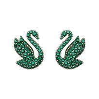 Swarovski Swan Shape Swan Rose Gold Plated Stud Earrings Women's Green 5650063 auksas