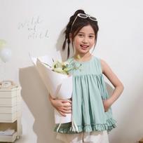 Girls' Mint Mambo Ruffle Edge Sleeveless Blouse 130 žalia