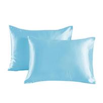 1 pair of large silk satin pillowcase simple solid color bedding household smooth multicolor satin pillowcase household 51x76cm 1 Pair mėlyna