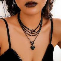 Salircon Punk Black Spray Paint Multi layered Chain Choker Fashion Star Heart Shaped Pendant Necklace Women's Aesthetic Jewelry