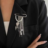 Salircon Heart Imitation Pearl Tassels Brooch Women Detachable Fixed Clothes Pin Waist Buckle Button Clasps Trouser Leg Decorate