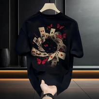 Men Casual Fashion Short Sleeve Playing Card Print Cotton T Shirt Daily Top S juoda