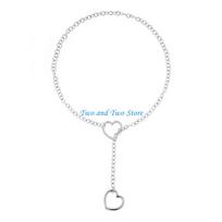 HX6F Women Heart Slip Chain Necklace Punk Rock Long Necklaces Adjustable Choker