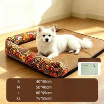 S/M/L/XL Summer Pet Cooling Mat Dog Pad Foldable Self Cooling Cat Bed Rattan Weave Mat Breathable Washable for Small Medium Dogs (as the picture,S-40x30cm)