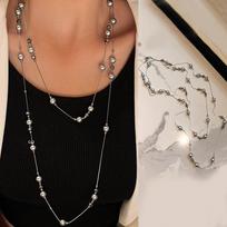 Korean Imitation Pearl Double Layered Choker  Pendant Tassel Necklace Women'S Sexy Front Chest Body Jewelry