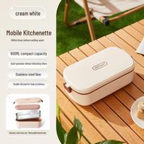 Electric Heated Insulated Lunch Box for Office Workers – Steams Hot Rice and Dishes, Plug-in. 0.9L beige