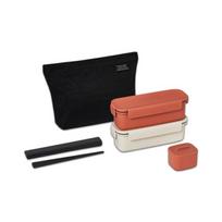 LocknLock Slim pietų dėžučių rinkinys su nešiojimo maišeliu ir valgymo lazdelėmis Korėjietiškas nešiojamas bento maisto rinkinys 3 spalvos Brick Orange + Ivory