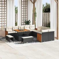 Garden Sofa Set with Cushions 17 pcs Black and Cream Poly Rattan