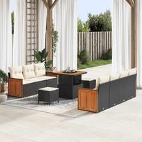 Garden Sofa Set with Cushions 13 pcs Black and Cream Poly Rattan