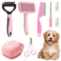 Pet Grooming Kit - 8 Piece Comb and Scissors Set for Dogs and Cats one size rožinė