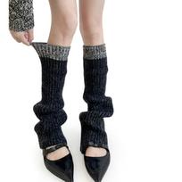 New Autumn Winter Color Blocking Knitted Leg Warmers Y2K Lolita Women Girls Warm Foot Covers Crochet Loose Long Socks Boot Cuffs One Size juoda pilka spalva