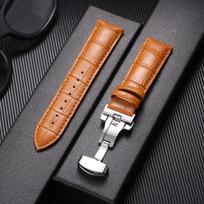 Butterfly Buckle Genuine Calfskin Leather Watch Starp 12/13/14/15/16/17/18/19/20/21/22/23/24mm Universal Replacment Watch Bands 22mm&with silver buckle šviesiai ruda spalva