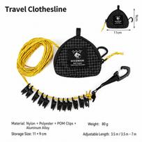 Outdoor Clothesline Portable Storage Lanyard Adjustable Windproof Camping Clothesline Drying Line Camping Equipment For Hiking black