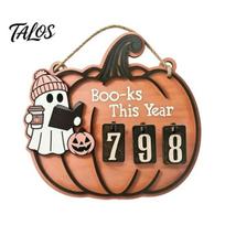 Unique Reading Tracker Halloween Ghost Pumpkin Wooden Hanging Sign, Sliding Number Counter for Book Read This Year, Fun Gift Spooky Decor with oranžinė
