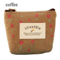 Fashion Mini Wallet Change pouch Card Holder Coin Purses Floral Print Flower Canvas Zipper kava
