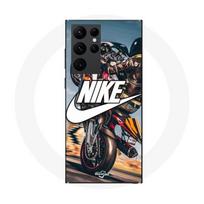 Case - Maniacase - Samsung Galaxy S22 Ultra - Flexible - Black - Nike Logo White Motorcycle Wheel juoda