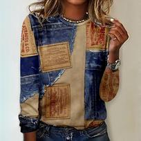 Fake Cowboys Splicing Print Long Sleeves T-shirts 2024 FashionTops Autumn Trend Cotton Women Clothing Pullover S
