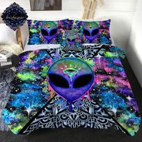 Trippy Alien Duvet Cover Set Queen Alien Skull Bedding Set Psychedelic Space Watercolor Colorful Queen Size Bedspread Alien Gift EU Double(200x200cm)