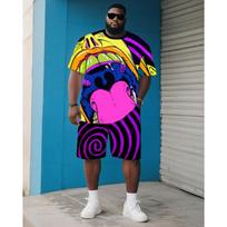 Big & Tall Men's Plus Size Hip-Hop Short-Sleeved T-Shirt Shorts Two-Piece Set S