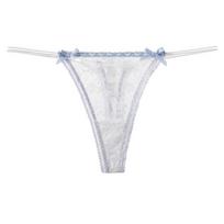 CINOON Women's Sexy Seductive Invisible Lace Thong Double Thin Strap Bow Ruffled Low Waist Lingerie Underpants M