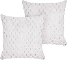 Beliani Rinkinys 2 dekoratyvinės pagalvės PURSLANE dirbtinis kailis 43 x 43 cm Baltas geometrinis raštas