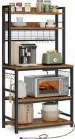 VASAGLE virtuvinis stovas su elektros lizdais, 5 lentynos, 14 kabliukų, 40 x 80 x 170 cm, rudas-juodas, KKS025B01EU