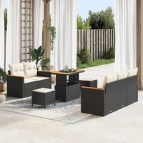 Garden Sofa Set with Cushions 10 pcs Black and Cream Poly Rattan