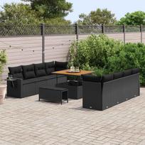 Garden Sofa Set with Cushions 11 pcs Black Poly Rattan