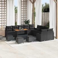 Garden Sofa Set with Cushions 14 pcs Black Poly Rattan