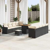 Garden Sofa Set with Cushions 12 pcs Black and Cream Poly Rattan