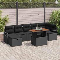 Garden Sofa Set with Cushions 8 pcs Black Poly Rattan