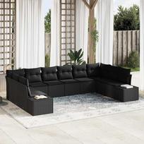 Garden Sofa Set with Cushions 10 pcs Black Poly Rattan