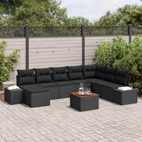 9 Piece Garden Sofa Set with Cushions Black Poly Rattan