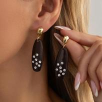 Vintage Minimalist Micro-inlay Zircon Black Oval Resin Waterdrop Dangle Earrings for Women Fashion Designer Earrings Jewelry
