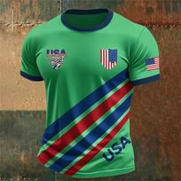 Men’s American Football Print Crew Neck T-Shirt Classic Short Sleeve Athletic Top USA Flag Stripe Design Sportswear XXL žalia