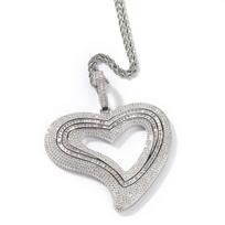 THE BLING KING Big Hollow Heart Pendant Iced Out Baguettecz Cubic Zirconia Charm Women Men HipHop Jewelry rope chain&16inch sidabras