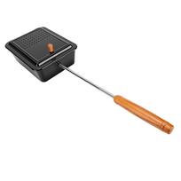 Popcorn Grill Tray Anti Stick Old Fashioned Stovetop Iron Popcorn Maker with Long Wood Handle for Outdoor Camping Home