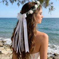 White Bridal Veil Mesh Flower Wreath Portable Marriage Headwear  Outdoor Wedding Guest Style 4