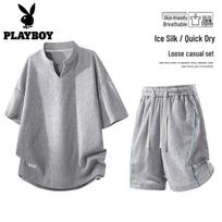 PLAYBOY Men's Ice Silk Quick-Dry Henley T-Shirt 2XL